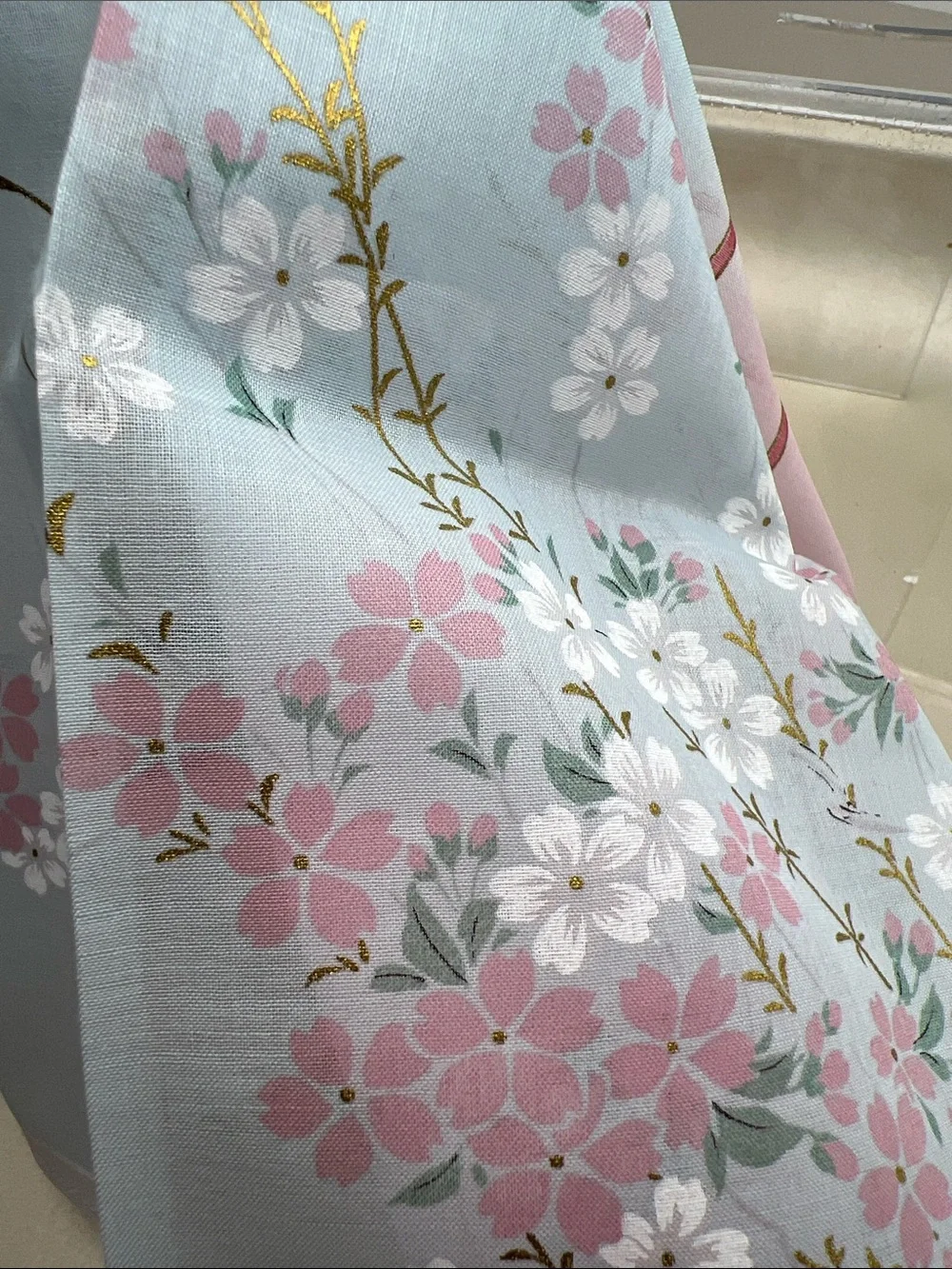 Scarf/Handkerchief Japan Festival Float Embroidered Cotton Pink/Light Blue NWT